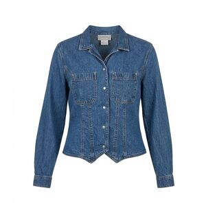 Vintage 90's Y2K Stonebridge Western Pearl Snap Medium Blue Denim Jean Jacket
